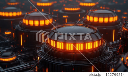 Molding industrial concept. Futuristic Factory with Intricate Machines Forming Intricate Patterns 122799214