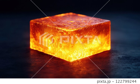 Molding industrial concept. Glowing Molten Glass Being Pressed into Shape with Intense Heat and Energy 122799244