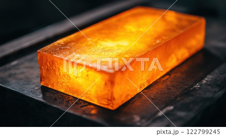 Molding industrial concept. Glowing Molten Glass Pressed into Captivating Abstract Texture 122799245
