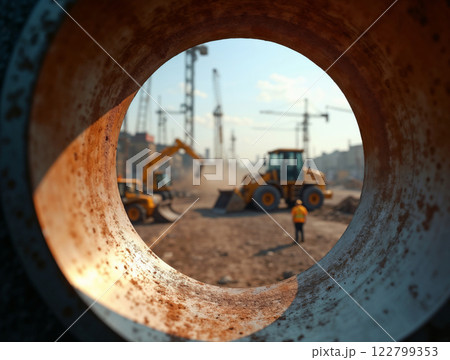 Metal pipe with construction site 122799353