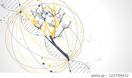 Abstraction on a scientific medical theme. Creative image of a DNA molecule with art elements. 122799452