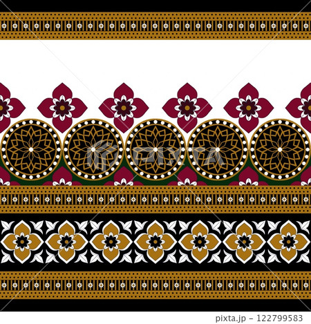 Indian ethnic tribal fabric pattern featuring floral designs in yellow and pink tones ethnic . Inspired by traditional Indian ethnic painting, this design embodies meticulous beauty and cultural elega Indian ethnic tribal fabric pattern featuring floral designs in yellow and pink tones ethnic . Inspired by traditional Indian ethnic painting, this design embodies meticulous beauty and cultural elega 122799583