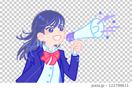 メガホンを持つ女子学生 メガホンを持つ女子学生 122799611