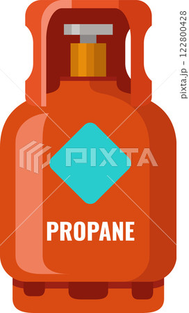 Orange propane gas cylinder with safety handle and label containing flammable pressurized gas, used for camping, cooking, heating and industrial purposes Orange propane gas cylinder with safety handle and label containing flammable pressurized gas, used for camping, cooking, heating and industrial purposes 122800428