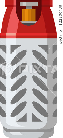 Camping gas cylinder featuring a safety grid and a striking red valve, isolated against a clean white background, perfect for outdoor cooking, heating, and adventurous excursions Camping gas cylinder featuring a safety grid and a striking red valve, isolated against a clean white background, perfect for outdoor cooking, heating, and adventurous excursions 122800439