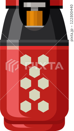 Red gas cylinder featuring a unique honeycomb pattern, designed for the safe storage and transportation of flammable gases, emphasizing safety and adherence to industry regulations 122800440