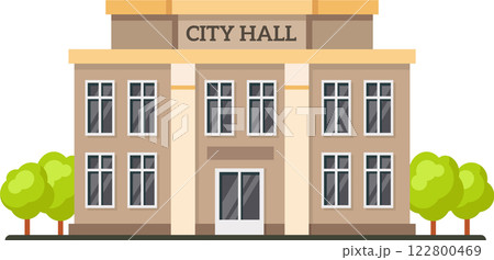 City Hall building surrounded by trees symbolizes local government, embodying administration, civic duties, and community services within the urban landscape 122800469