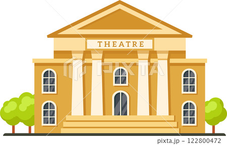 Classic theater building featuring majestic columns and elegant windows, surrounded by trees, inviting immersion in the rich world of performing arts within grand architecture Classic theater building featuring majestic columns and elegant windows, surrounded by trees, inviting immersion in the rich world of performing arts within grand architecture 122800472