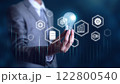 Businessman holding light bulb with digital transformation innovation and technology icons, data analysis, automation, and business strategy 122800540