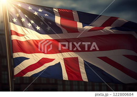 United Kingdom and United States of America flag combined. Generative Ai 122800684