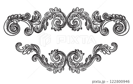 Baroque vintage elements with flourish motif vector illustration Baroque vintage elements with flourish motif vector illustration 122800946