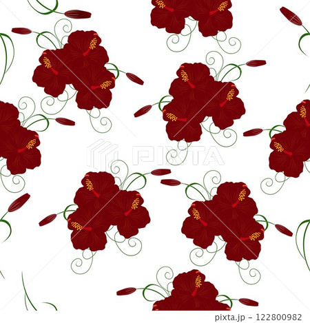 Seamless pattern with hibiscus flowers. 122800982