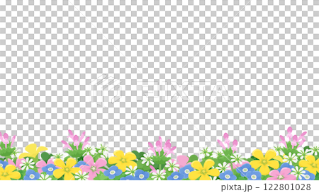 春の草花が咲いているフレームのイラスト素材_16:9 122801028