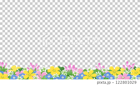 春の草花が咲いているフレームのイラスト素材_16:9 122801029