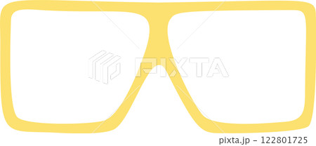 Stylish yellow sunglasses with a thick frame and transparent lenses represent a trendy summer fashion accessory, adding a touch of coolness and protecting eyes from the sun 122801725