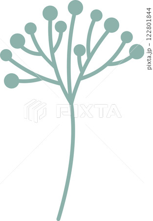 Simple stylized drawing of a plant with round berries growing upward, isolated on a white background, representing nature, growth, and simplicity Simple stylized drawing of a plant with round berries growing upward, isolated on a white background, representing nature, growth, and simplicity 122801844