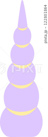 Minimalist vector illustration featuring a purple seashell set against a clean white background adorned with soft yellow stripes, perfect for enhancing summer themed projects and designs 122801864