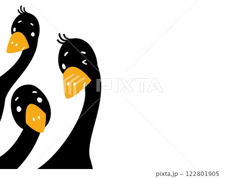 Cartoon black goose banner with empty space. Curious geese peeking, cute farm birds looking front. Adorable funny bird, decorative poster with vector animals 122801905