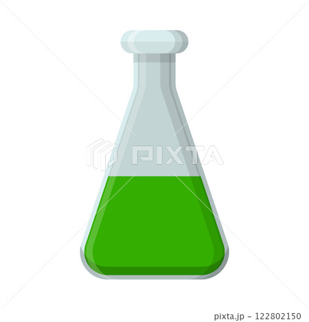 Laboratory Flask with Green Liquid for Science and Research Experiments 122802150