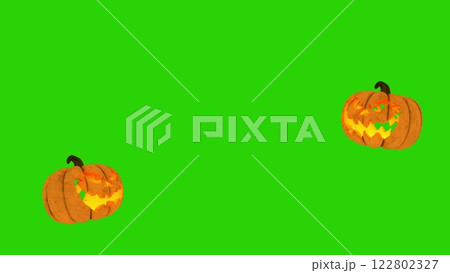 Falling pumpkins on a green screen. Background for Halloween. 3d illustration 122802327