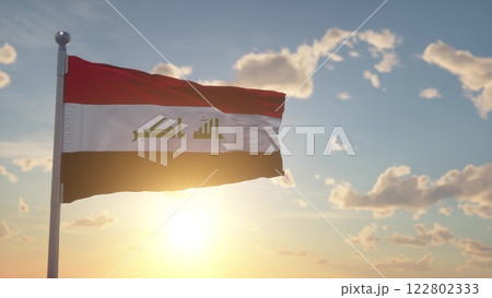 Iraq flag waving in the wind. National flag of Iraq. 3d illustration 122802333