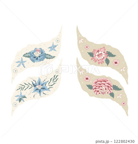Floral elements. Flowers isolated on white background. Plumeria and peony. Vector hand drawn line art illustration 122802430