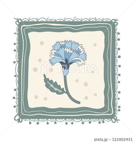 Floral cornflower square badge element. Flowers isolated on white background. Vector hand drawn line art illustration 122802431