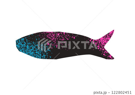 Simple grainy textured fish. Sardine element with noise. Salmon or anchovy silhouettes. Undersea animal. Vector hand drawn cutout collage illustration isolated on white background Simple grainy textured fish. Sardine element with noise. Salmon or anchovy silhouettes. Undersea animal. Vector hand drawn cutout collage illustration isolated on white background 122802451