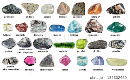 various specimens of rolled rock with names cutout 122802489
