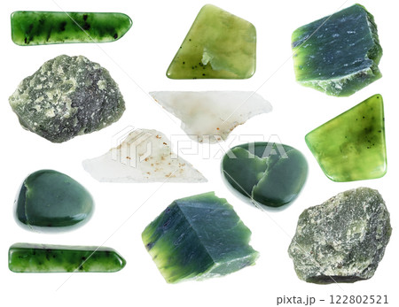 natural specimens of uncut nephrite rocks cutout 122802521