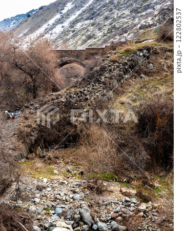 view of medieval bridge in Garni Gorge, Armenia view of medieval bridge in Garni Gorge, Armenia 122802537