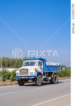インド_街を走るカラフルなトラックの風景 122802786