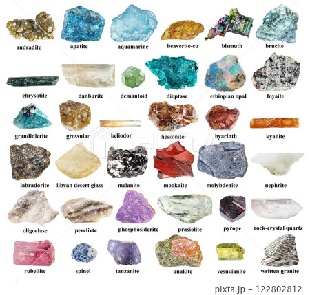 specimens of uncut minerals with names cut out 122802812