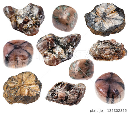 natural specimens of uncut andalusite rocks cutout 122802826