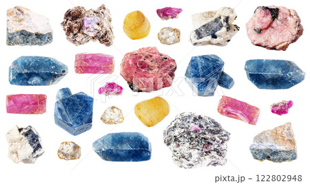 natural specimens of uncut corundum rocks cutout 122802948