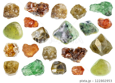 natural specimens of uncut grossular rocks cutout 122802953