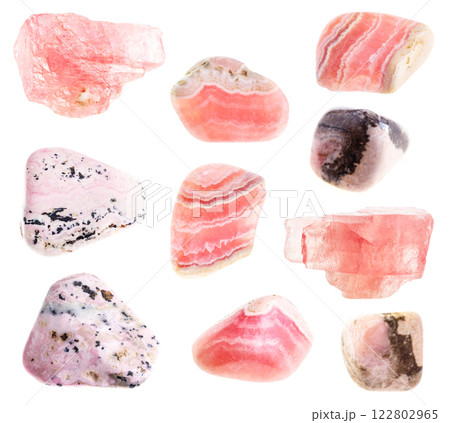 specimens of uncut rhodochrosite rocks cutout 122802965