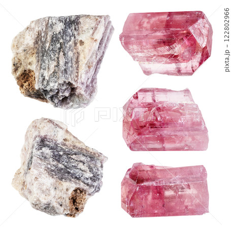 natural specimens of uncut rubellite rocks cutout 122802966