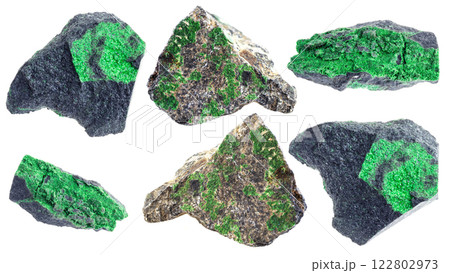 natural specimens of uncut uvarovite rocks cutout 122802973