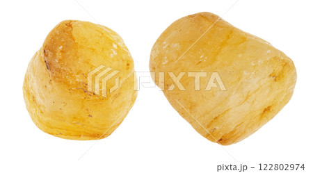 specimens of uncut yellow sapphire rocks cutout 122802974