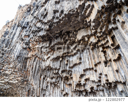 walls from natural basalt columns in Garni Gorge walls from natural basalt columns in Garni Gorge 122802977