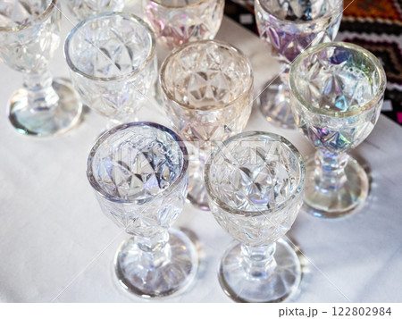 Armenian spirit distilled oghi in crystal glasses 122802984