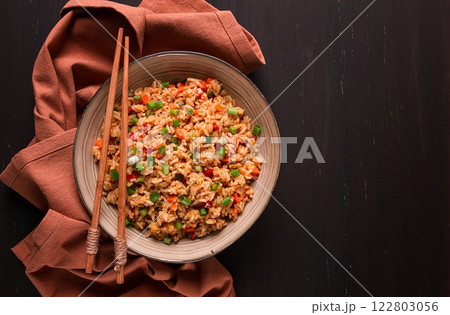 Fried Rice, with vegetables and egg, Chinese cuisine, homemade, no people, 122803056