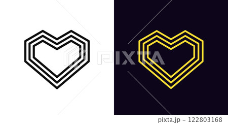 Outline geometric heart icon, with editable stroke. Angular heart with concentric outline silhouette. Digital love, romantic symbol, retro heart sign, geometric angular shape, amour. Vector icon 122803168