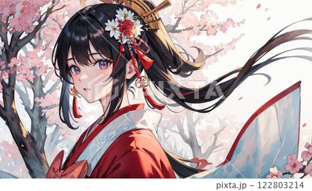 桜の花　見つめる巫女 122803214