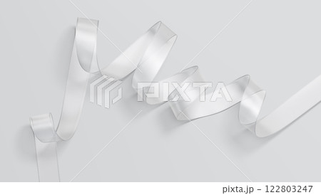 Blank white organza ribbon mockup, grey background 122803247