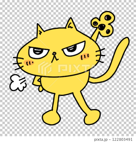 手を挙げている黄色い猫　私にまかせて 122803491