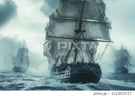 Dramatic naval engagement during the Anglo Danish War with warships in turbulent waters 122803517