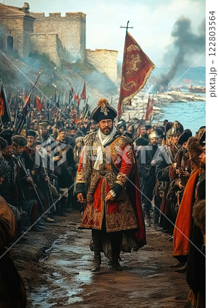 Entry of Emperor Peter I into Tarki showcasing a historic moment of leadership and celebration 122803564