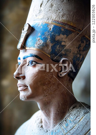 Representation of Akhenaten ancient Egyptian pharaoh showcasing unique features and artistry Representation of Akhenaten ancient Egyptian pharaoh showcasing unique features and artistry 122803626